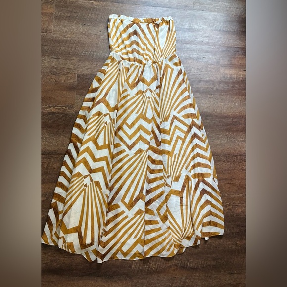 BB DAKOTA strapless gold white geometric maxi dress vacation date night sz M EUC - Picture 6 of 13